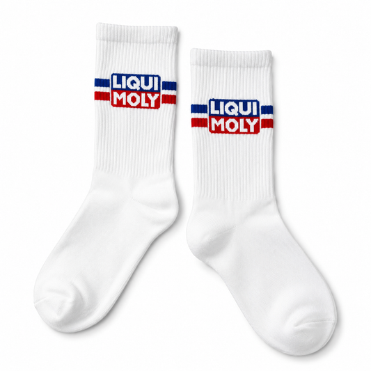 Calcetines deportivos LIQUI MOLY - Blanco con logotipo rojo y azul